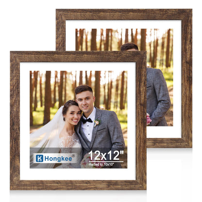 Hongkee 5x7 Picture Frame Set of 2, Real Glass and Wood Frame for Mat 4x6