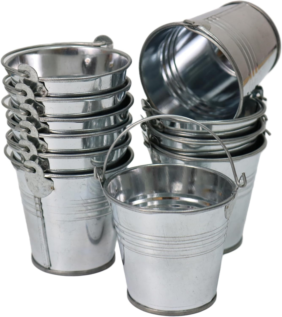 GIFTEXPRESS 12 Pack Mini Size 2.37" Tall Metal Buckets with Handles, Small Galvanized Tin Pails for Party Favor, Succulent, Wedding, Not Watertight
