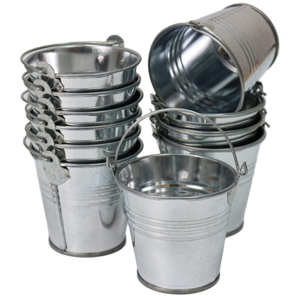 GIFTEXPRESS 12 Pack Mini Size 2.37" Tall Metal Buckets with Handles, Small Galvanized Tin Pails for Party Favor, Succulent, Wedding, Not Watertight