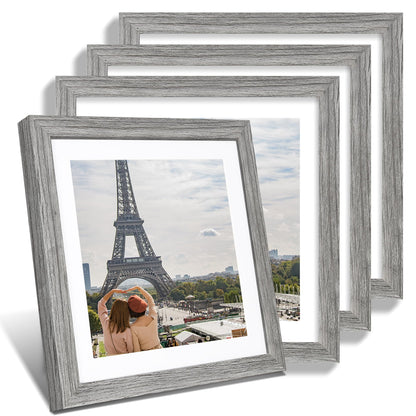 Hongkee 8x10 Picture Frame Set of 4, Real Glass and Wood Frame, 5x7 Mat