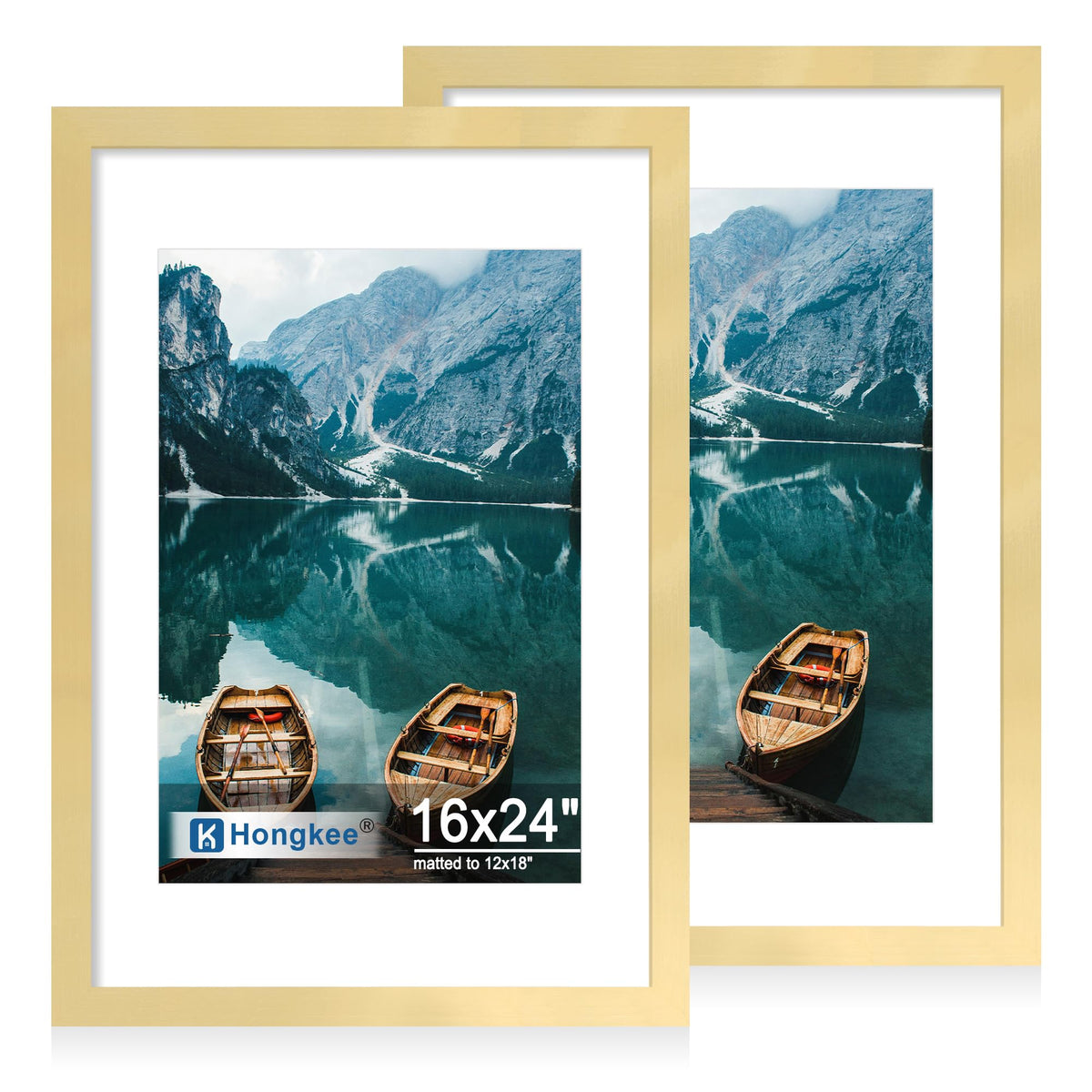 Hongkee 5x7 Picture Frame Set of 2, Real Glass and Wood Frame for Mat 4x6