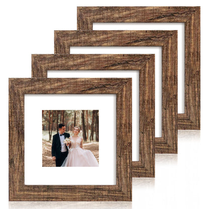 iRahmen 8x10 Picture Frame Set of 4, High Definition Real Glass Rustic Brown Frame, 8 x 10 Wood Photo Frames for Desktop Display and Wall Mounting