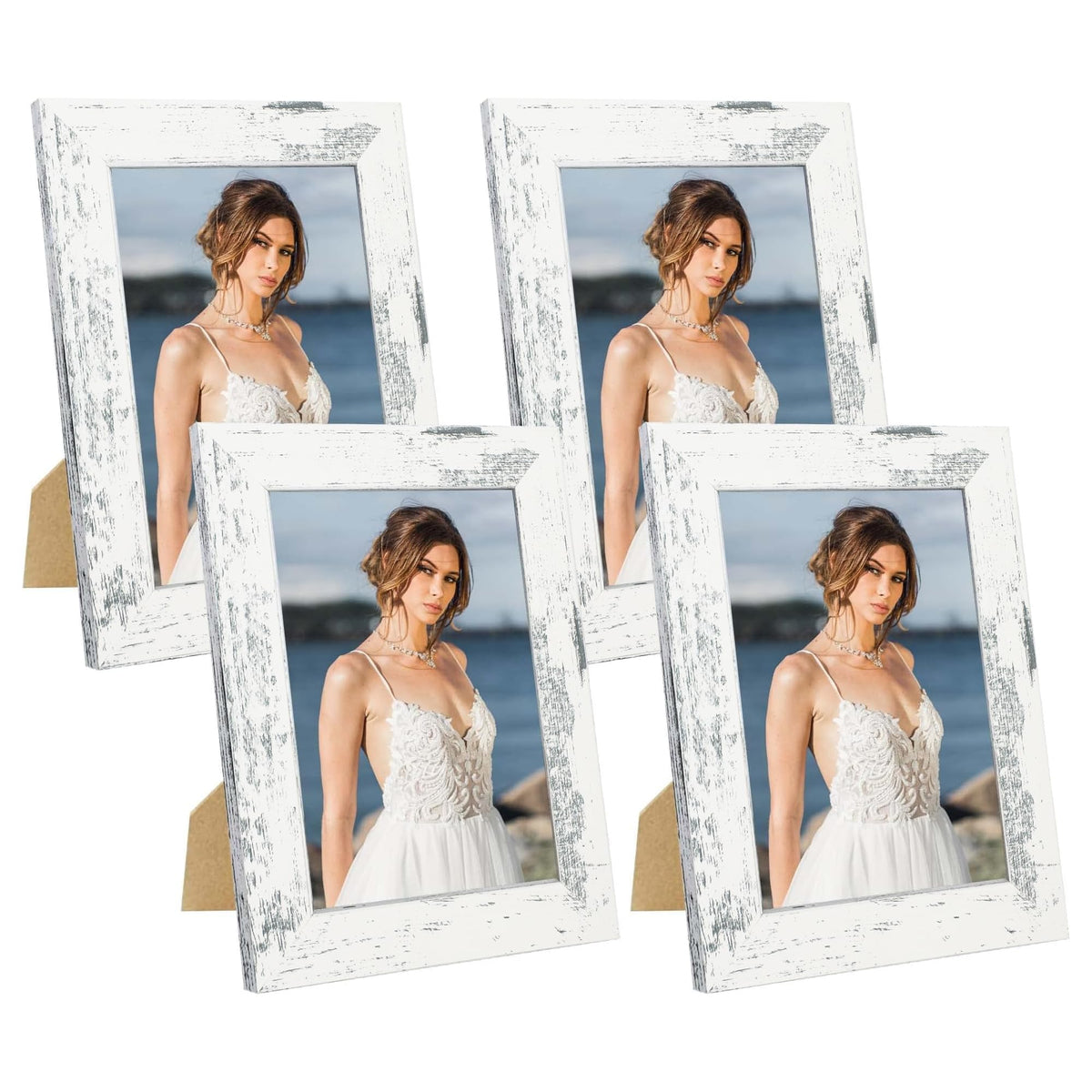 iRahmen 8x10 Picture Frame Set of 4, High Definition Real Glass Rustic Brown Frame, 8 x 10 Wood Photo Frames for Desktop Display and Wall Mounting
