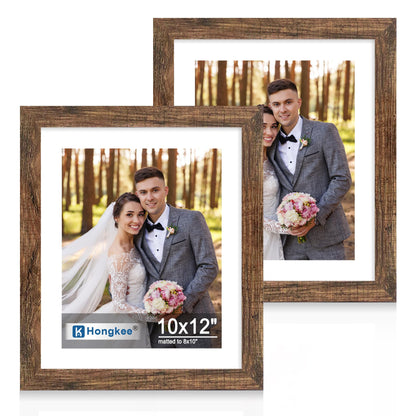 Hongkee 5x7 Picture Frame Set of 2, Real Glass and Wood Frame for Mat 4x6