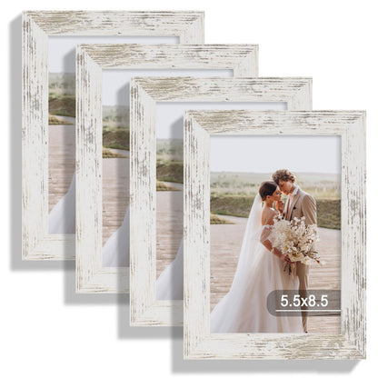 Hongkee 8x10 Picture Frame Set of 4, Real Glass and Wood Frame, 5x7 Mat