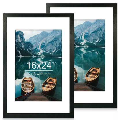 Hongkee 5x7 Picture Frame Set of 2, Real Glass and Wood Frame for Mat 4x6