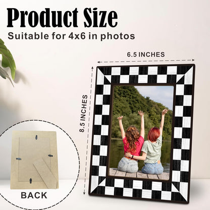 Black Checkerboard Picture Frame 4x6, Modern Wooden Photo Frame with Stand, Aesthetic Room Decor for Bedroom, Dorm Room, Apartment & Office (A02)