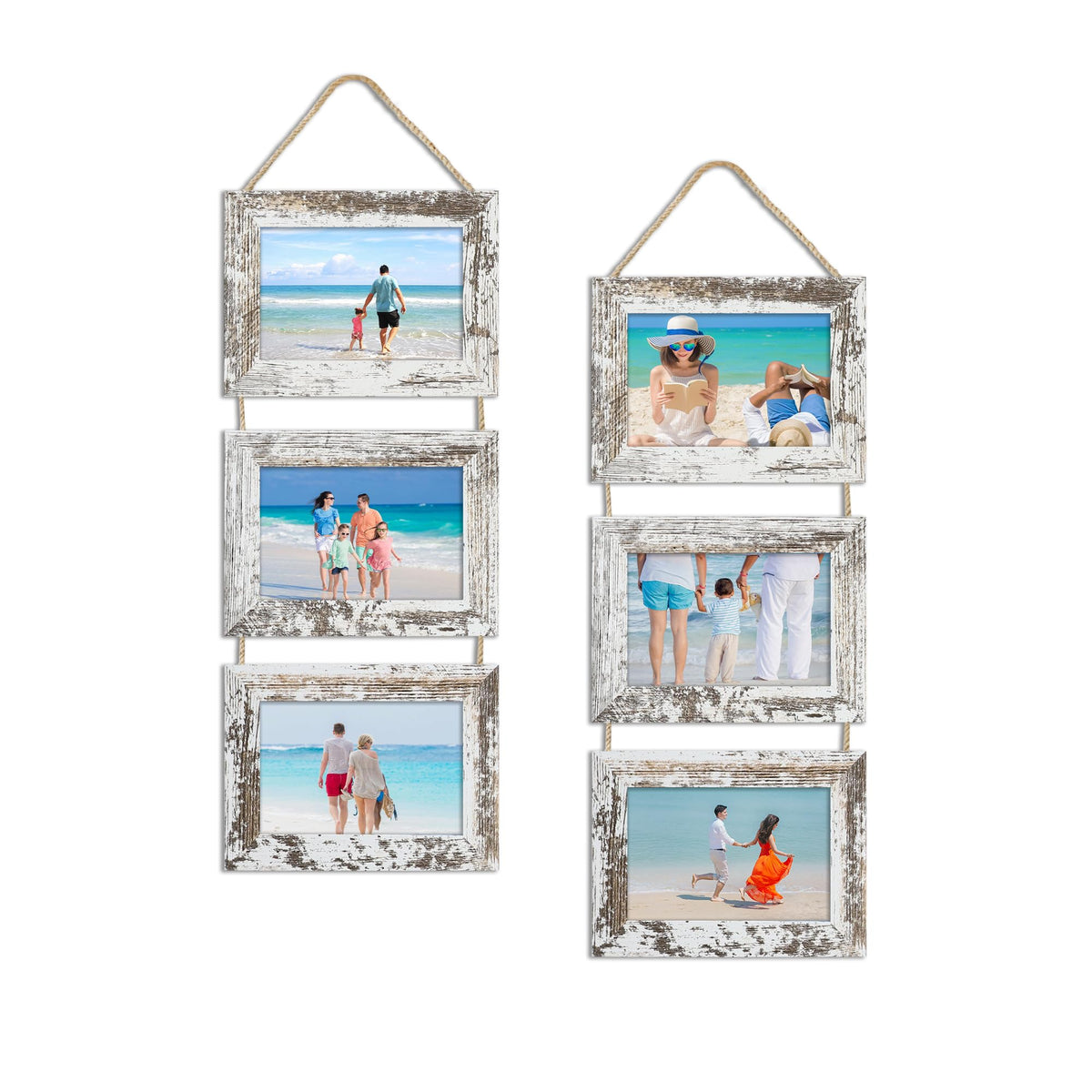 4x6 Collage Picture Frames Set of 2, Rustic Wooden Real Glass Vertical Hanging 3 Opening 4 by 6 Photo Frame, Rustic Brown