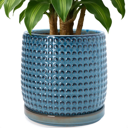 D'vine Dev Beaded Ceramic Pot with Saucer, 4 in, Midnight Blue, 27-C-Z-3