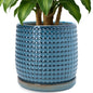 D'vine Dev Beaded Ceramic Pot with Saucer, 4 in, Midnight Blue, 27-C-Z-3