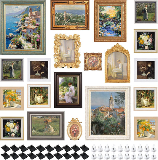 20 Pack Vintage Frame Set, Vintage Picture Frames for Gallery Wall Collage Tabletop Display, Antique Wall Art Decor for Gallery, Bedroom, Living Room, Antique Photo Frame for Wall Décor