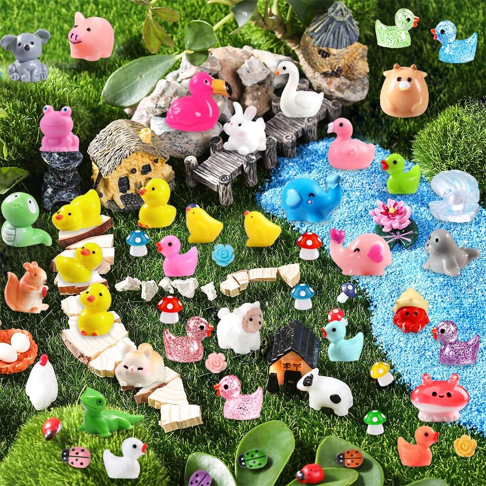 DULEFUN 150pcs Mini Resin Animals, Colorful Duck Figurine Hide DIY Decor