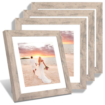 iRahmen 8x10 Picture Frame Set of 4, High Definition Real Glass Rustic Brown Frame, 8 x 10 Wood Photo Frames for Desktop Display and Wall Mounting