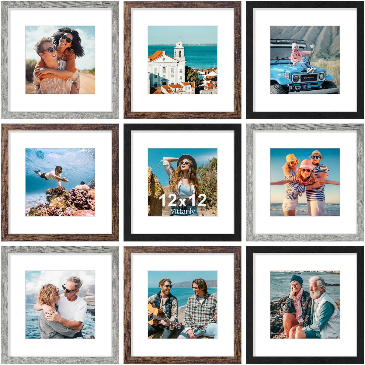 Vittanly 8x10 Picture Frames Set of 9 for Wall or Tabletop Display, Gold