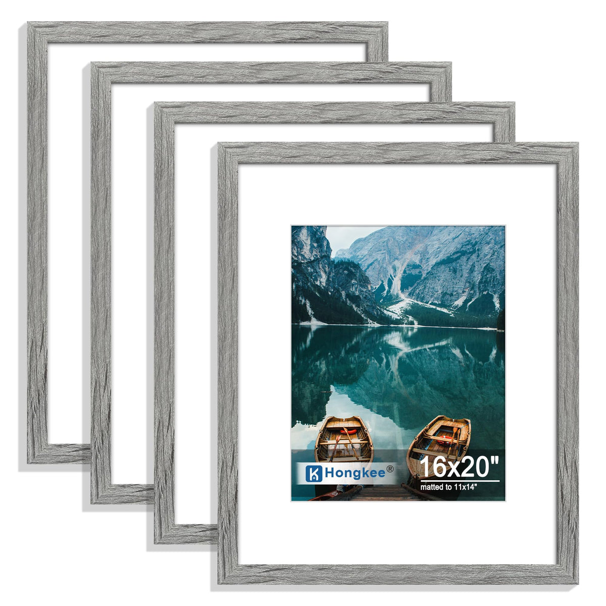 Hongkee 8x10 Picture Frame Set of 4, Real Glass and Wood Frame, 5x7 Mat