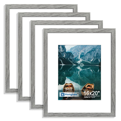 Hongkee 8x10 Picture Frame Set of 4, Real Glass and Wood Frame, 5x7 Mat