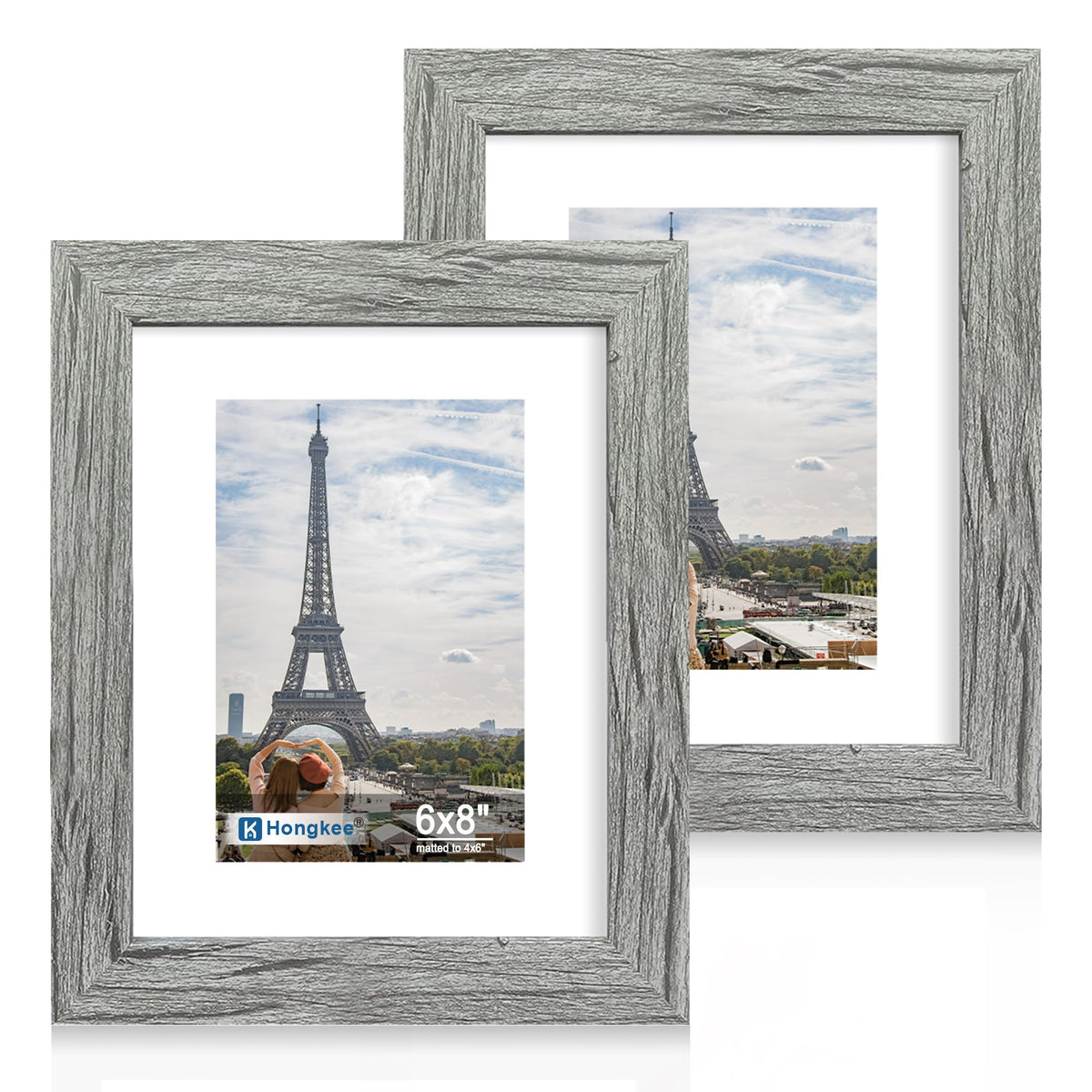 Hongkee 5x7 Picture Frame Set of 2, Real Glass and Wood Frame for Mat 4x6