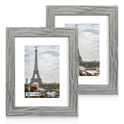 Hongkee 5x7 Picture Frame Set of 2, Real Glass and Wood Frame for Mat 4x6
