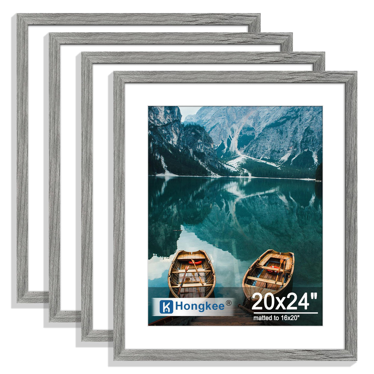 Hongkee 8x10 Picture Frame Set of 4, Real Glass and Wood Frame, 5x7 Mat