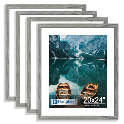 Hongkee 8x10 Picture Frame Set of 4, Real Glass and Wood Frame, 5x7 Mat