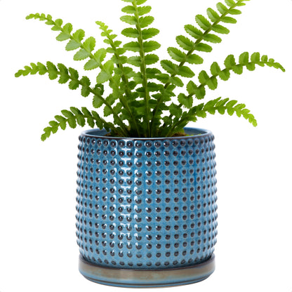 D'vine Dev Beaded Ceramic Pot with Saucer, 4 in, Midnight Blue, 27-C-Z-3