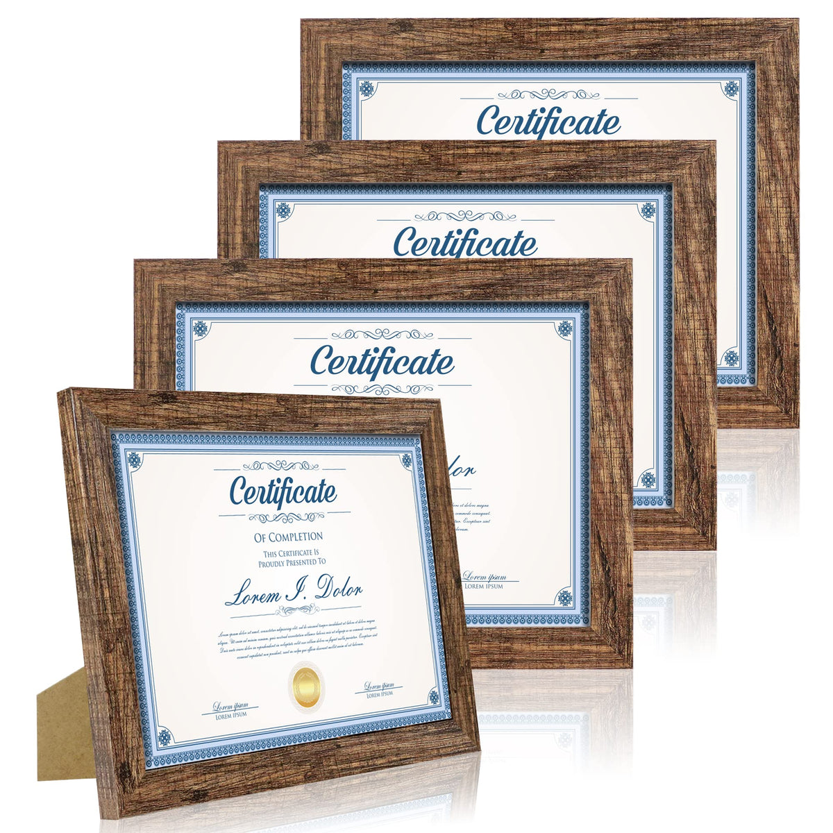 Hongkee 8x10 Picture Frame Set of 4, Real Glass and Wood Frame, 5x7 Mat