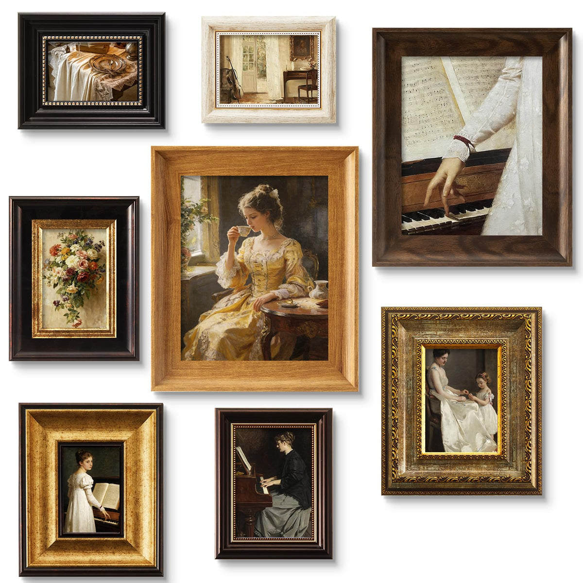 Lineshading 8 Pcs Vintage Picture Frames Set for Gallery Wall, Antique Gold