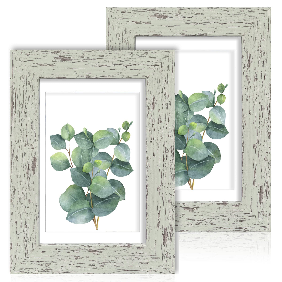 Hongkee 5x7 Picture Frame Set of 2, Real Glass and Wood Frame for Mat 4x6