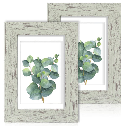 Hongkee 5x7 Picture Frame Set of 2, Real Glass and Wood Frame for Mat 4x6