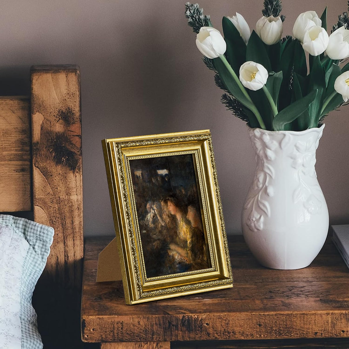 upsimples Vintage 5x7 Picture Frame, Antique Gold Frames, 2 Pack