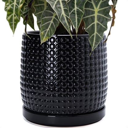D'vine Dev Beaded Ceramic Pot with Saucer, 4 in, Midnight Blue, 27-C-Z-3
