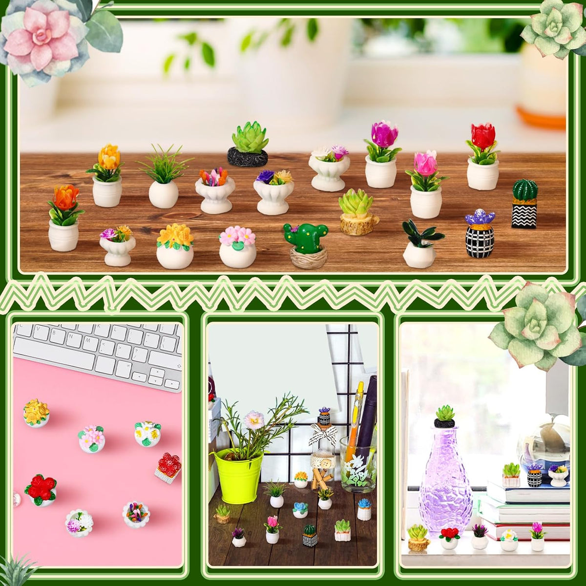 Threehoney 30 Pack Mini Potted Plants Miniature Resin Figurine, Plants