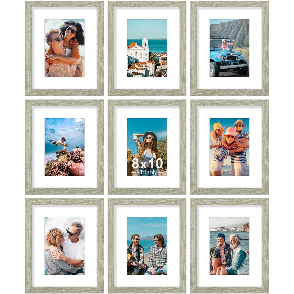 Vittanly 8x10 Picture Frames Set of 9 for Wall or Tabletop Display, Gold