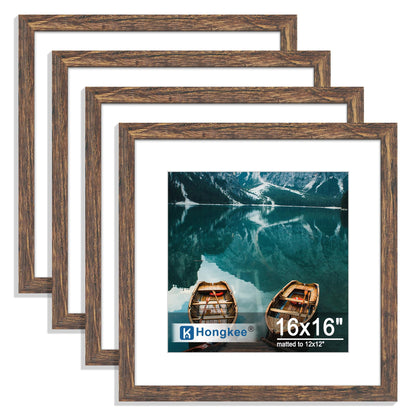 Hongkee 8x10 Picture Frame Set of 4, Real Glass and Wood Frame, 5x7 Mat