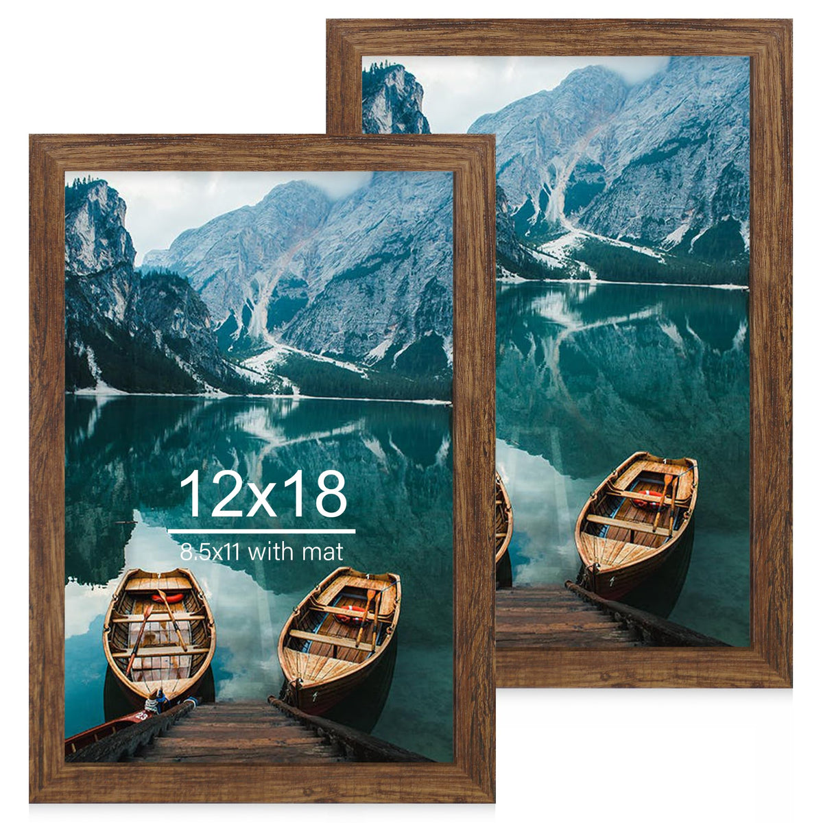 Hongkee 5x7 Picture Frame Set of 2, Real Glass and Wood Frame for Mat 4x6