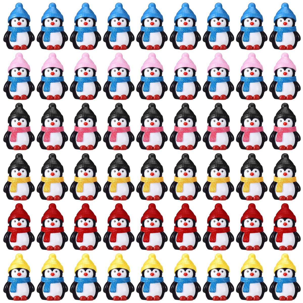 Soulchen 50 Pcs Mini Penguin Figurines Red Hat Resin Christmas Decor
