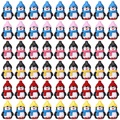 Soulchen 50 Pcs Mini Penguin Figurines Red Hat Resin Christmas Decor