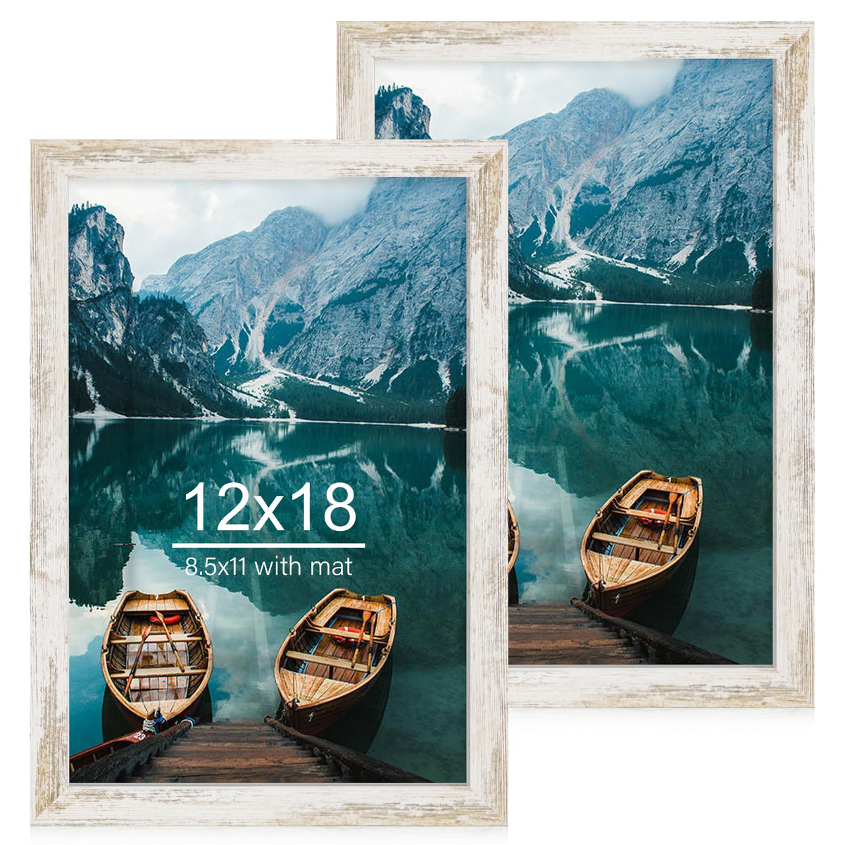 Hongkee 5x7 Picture Frame Set of 2, Real Glass and Wood Frame for Mat 4x6