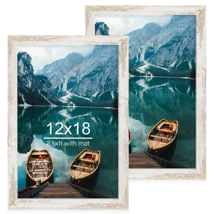 Hongkee 5x7 Picture Frame Set of 2, Real Glass and Wood Frame for Mat 4x6