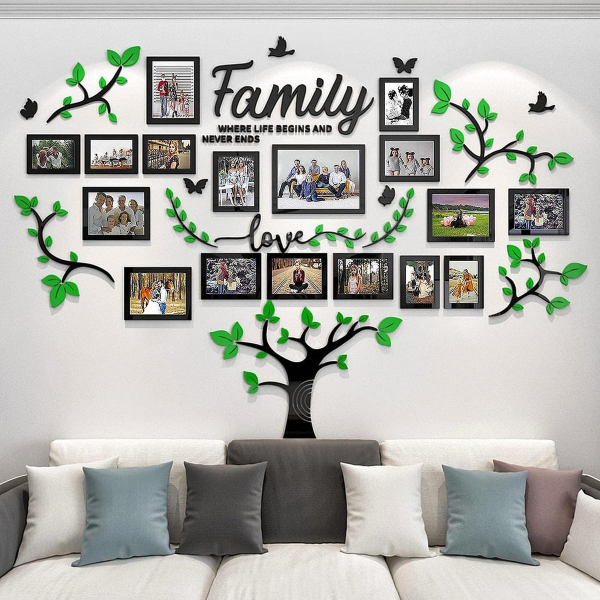 Picture Frames Collage Wall Decor - Family Tree Wall Decor for Living Room 4x6 5x7 8x10 11x14 3D DIY-Acrylic Family Wall Decor Photo Collage Frame for Wall