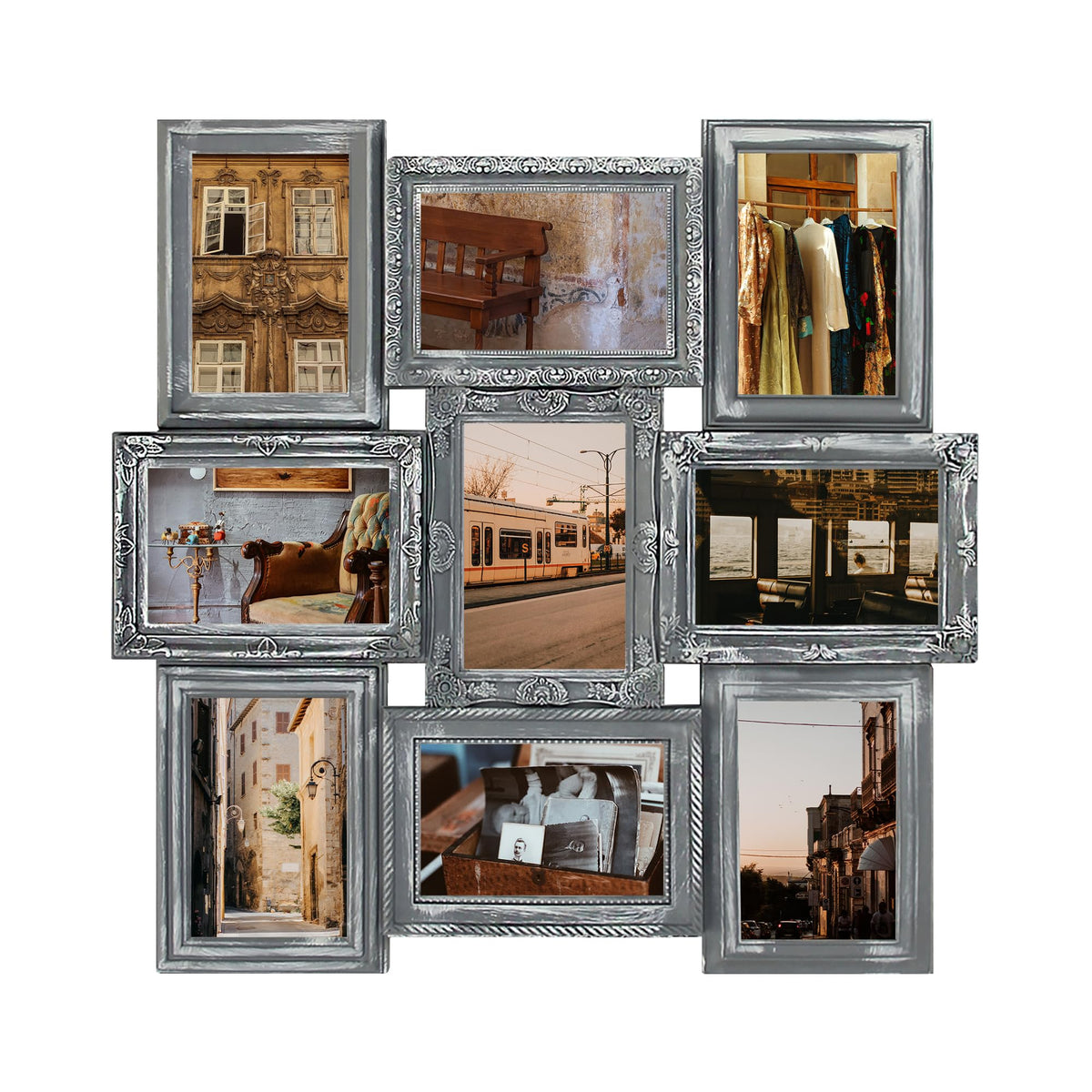 Jerry & Maggie 12 Opening Collage Photo Frame Rustic 23×18 Vintage Embossed Finish PVC Picture Frames Selfie Gallery Collage Wall Hanging For 6×4 Photo, Vintage