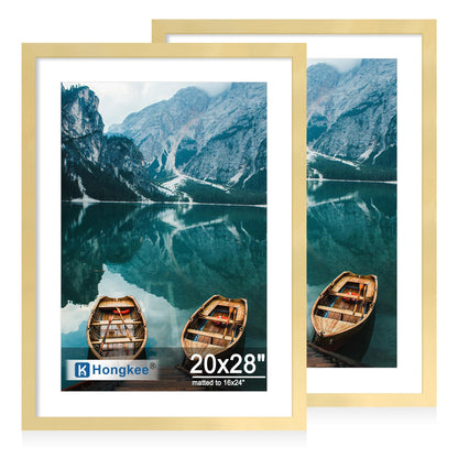 Hongkee 5x7 Picture Frame Set of 2, Real Glass and Wood Frame for Mat 4x6