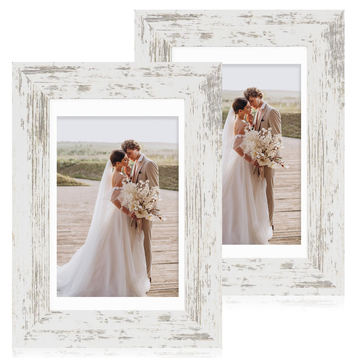 Hongkee 5x7 Picture Frame Set of 2, Real Glass and Wood Frame for Mat 4x6
