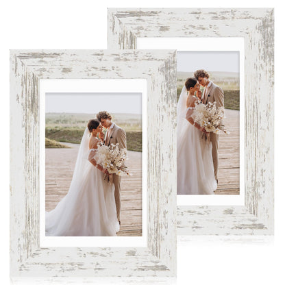 Hongkee 5x7 Picture Frame Set of 2, Real Glass and Wood Frame for Mat 4x6