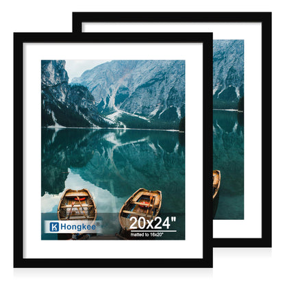 Hongkee 5x7 Picture Frame Set of 2, Real Glass and Wood Frame for Mat 4x6