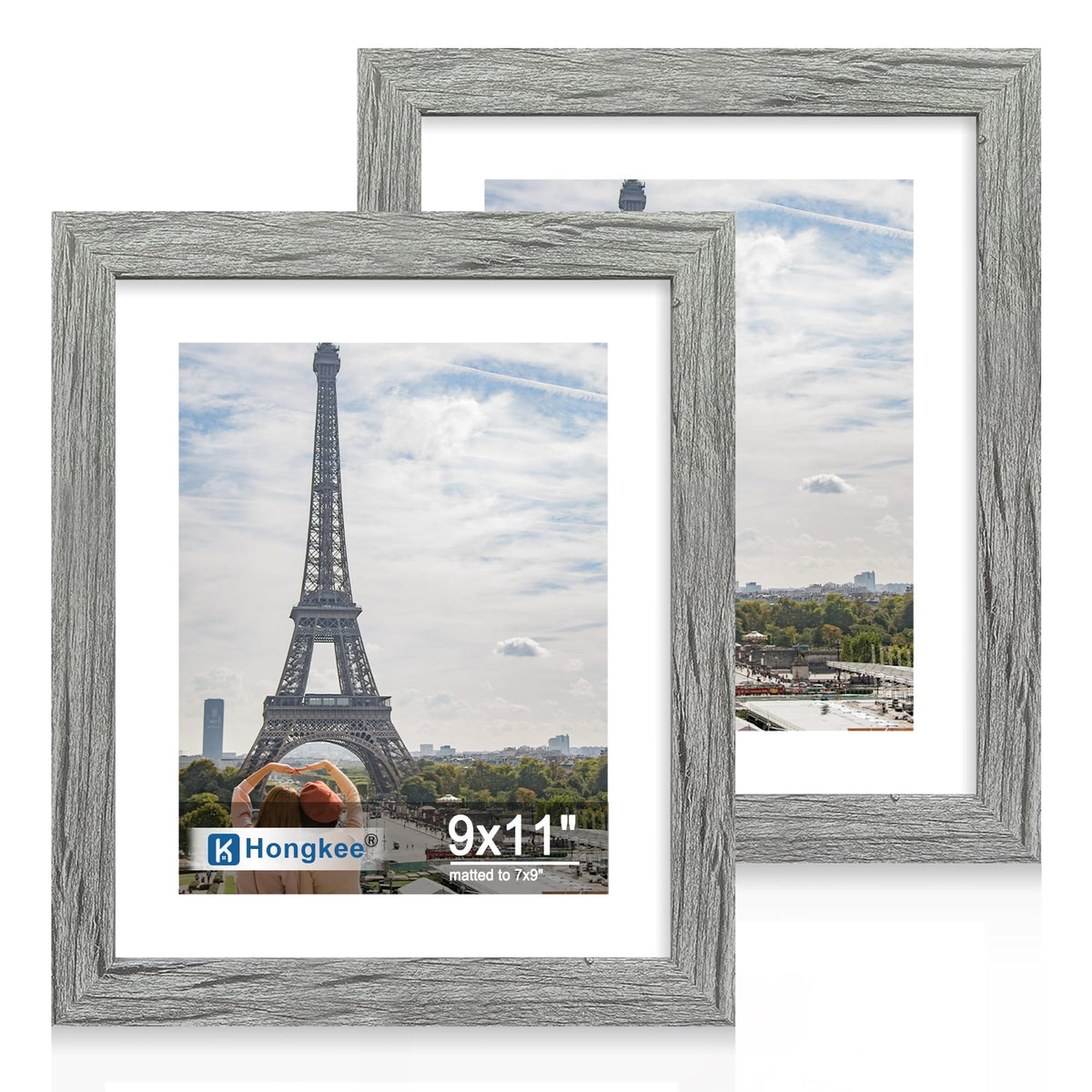 Hongkee 5x7 Picture Frame Set of 2, Real Glass and Wood Frame for Mat 4x6