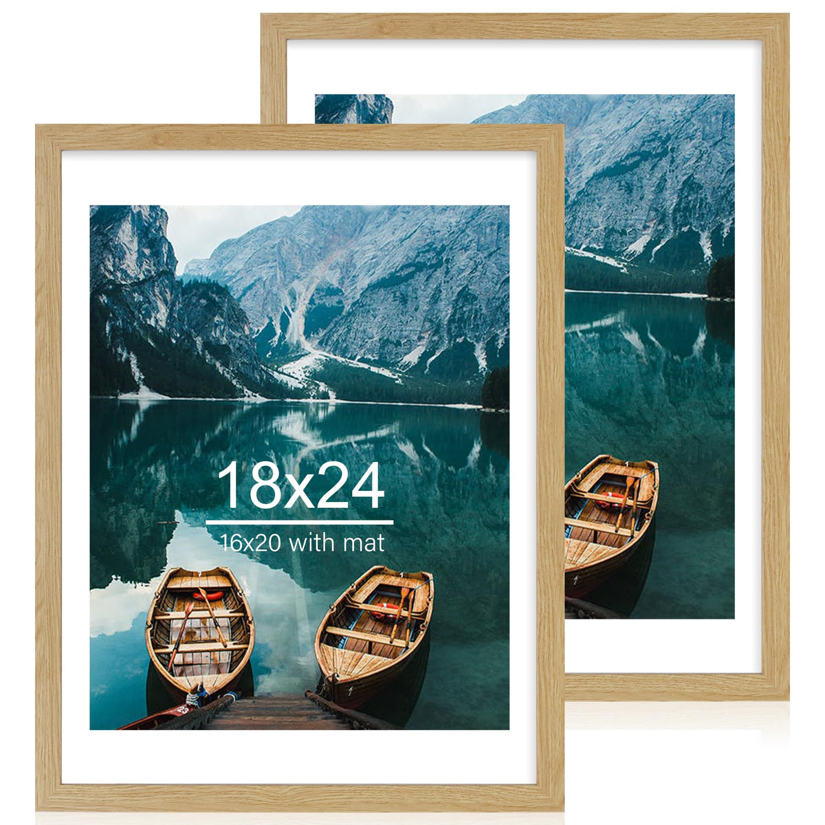 Hongkee 5x7 Picture Frame Set of 2, Real Glass and Wood Frame for Mat 4x6