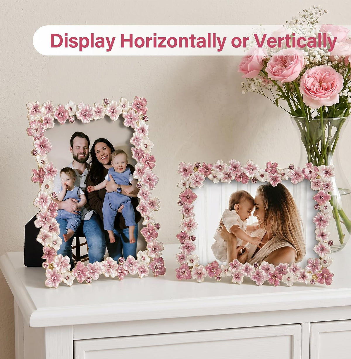 4x6 Pink Flower Picture Frame with Rhinestones