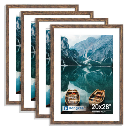 Hongkee 8x10 Picture Frame Set of 4, Real Glass and Wood Frame, 5x7 Mat
