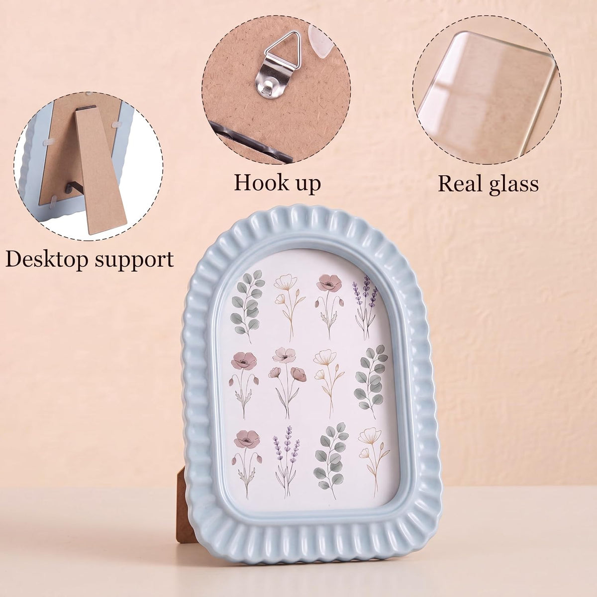 AceOrbit 4x6 Inch Light Blue Petal Arched Picture Frame Cute Scalloped